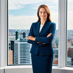 **

"A successful businesswoman in a tailored, professional skirt suit, standing confidently in a bright, modern office with large windows overlooking a cityscape, fully clothed, appropriate attire, safe for work, perfect anatomy, correct proportions, well-formed hands, proper finger count, natural body proportions, professional lighting, corporate environment, modest, family-friendly."

**