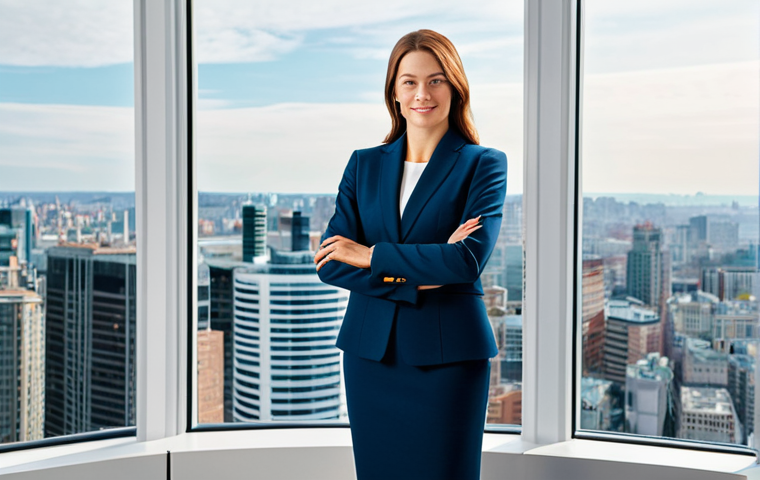 **

"A successful businesswoman in a tailored, professional skirt suit, standing confidently in a bright, modern office with large windows overlooking a cityscape, fully clothed, appropriate attire, safe for work, perfect anatomy, correct proportions, well-formed hands, proper finger count, natural body proportions, professional lighting, corporate environment, modest, family-friendly."

**
