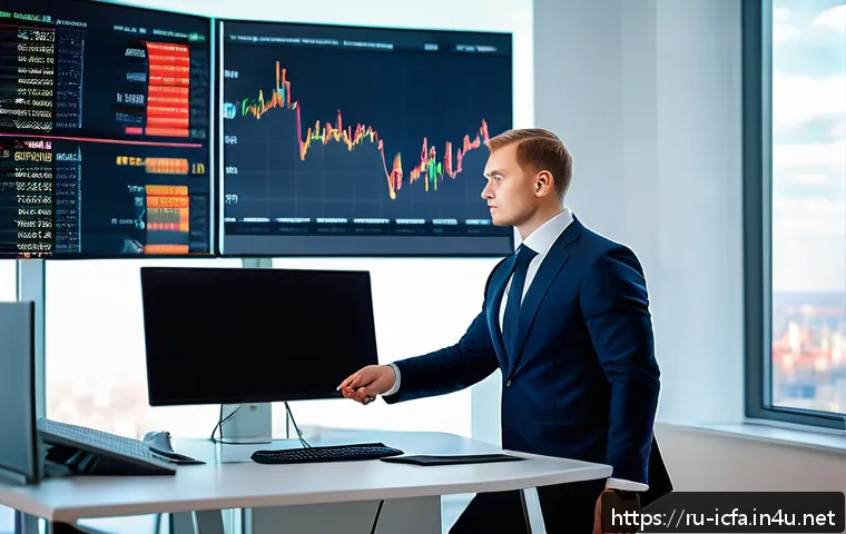 CFA로 진출할 수 있는 직무들 - A professional Russian CFA charterholder in a modern Moscow office, dressed in formal business attir...