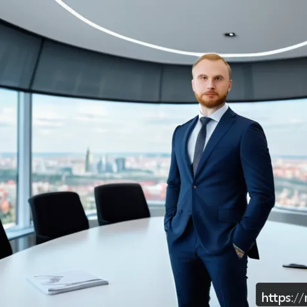 CFA 취득 후 전문성 인증 - A professional Russian financial analyst in a modern office setting, wearing business attire with a ...