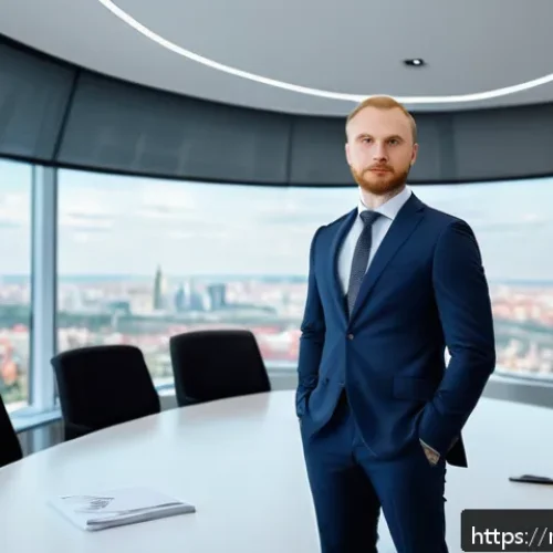 CFA 취득 후 전문성 인증 - A professional Russian financial analyst in a modern office setting, wearing business attire with a ...