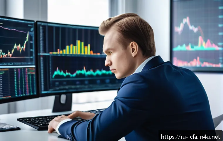CFA와 CPA 자격증 비교 - A professional Russian financial analyst in a modern Moscow office, dressed in formal business attir...